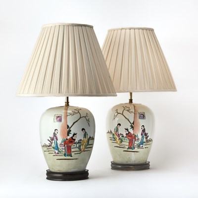 Lot 237 - Pair of Chinese Export Porcelain Vases Mounted as Lamps