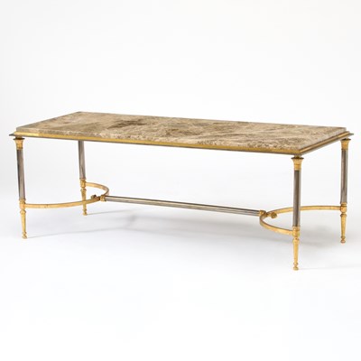 Lot 388 - Maison Jansen Style Brass and Steel Marble Top Low Table