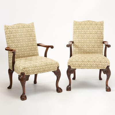 Lot 241 - Pair of Chippendale Style Gainsborough Armchairs