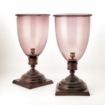 Lot 243 - Pair of Mahogany and Amethyst Glass Photophores
