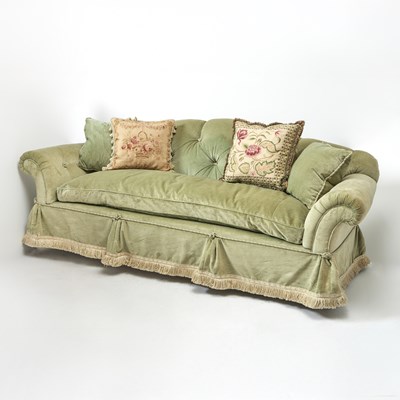 Lot 246 - Upholstered Fringed Sofa