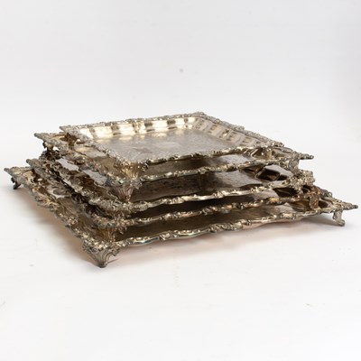 Lot 347 - Assembled Set of Five Graduated Silver Plate Salvers