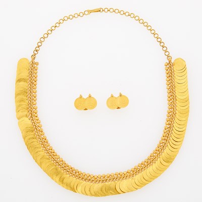 Lot 2027 - High Karat Gold Coin Necklace and Pair of Earrings