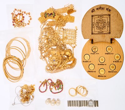 Lot 2034 - Group of Indian High Karat Gold, Gold, Metal and Pearl Jewelry and Concord Metal and Stainless Steel Wristwatch
