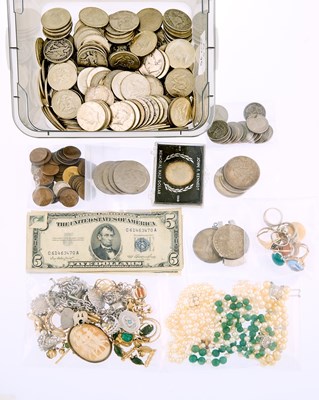 Lot 2047 - Group of Gold, Low Karat Gold, Gold-Filled, Silver and Metal Jewelry and Group of United States and Foreign Coins