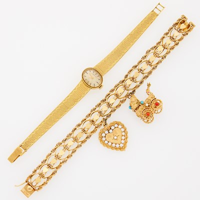 Lot 2059 - Gold Wristwatch and Charm Bracelet