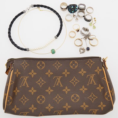 Lot 2065 - Leather and Gilt-Metal Handbag and Group of Gold, Gold-Filled, Silver and Metal Jewelry