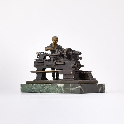 Lot 693 - Viennese Patinated Bronze Figure of a Machine Worker at a Lathe