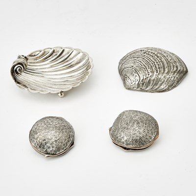 Lot 3243 - Buccellati Sterling Silver Shell, Mexican Sterling Silver Shell and Two Sterling Silver Pill Boxes