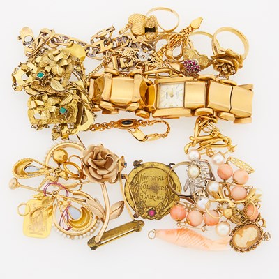 Lot 2095 - Group of Gold, Low Karat Gold, Gold-Filled, Metal, Coral and Cultured Pearl Jewelry