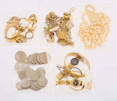 Lot 2118 - Group of Gold, Low Karat Gold, Silver and Metal Jewelry and United States Coins