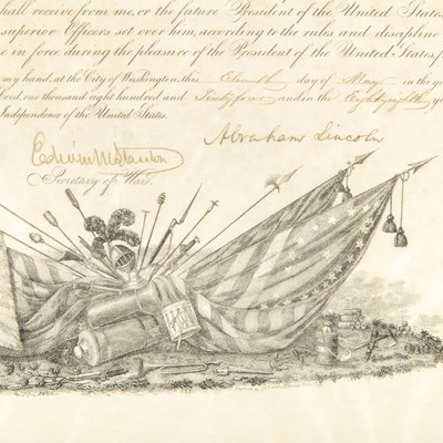 Lot 245 - Appointment signed by Lincoln and Stanton promoting Wesley Merritt Brigadier General