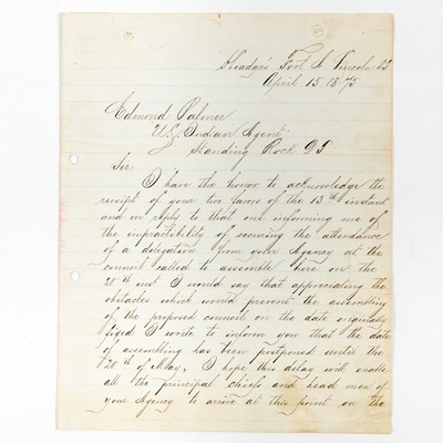 Lot 305 - A scarce letter by General Custer while at Fort Lincoln in 1875