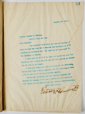 Lot 318 - Pat Garrett's album of retained correspondence while Collector of Customs at El Paso, Texas