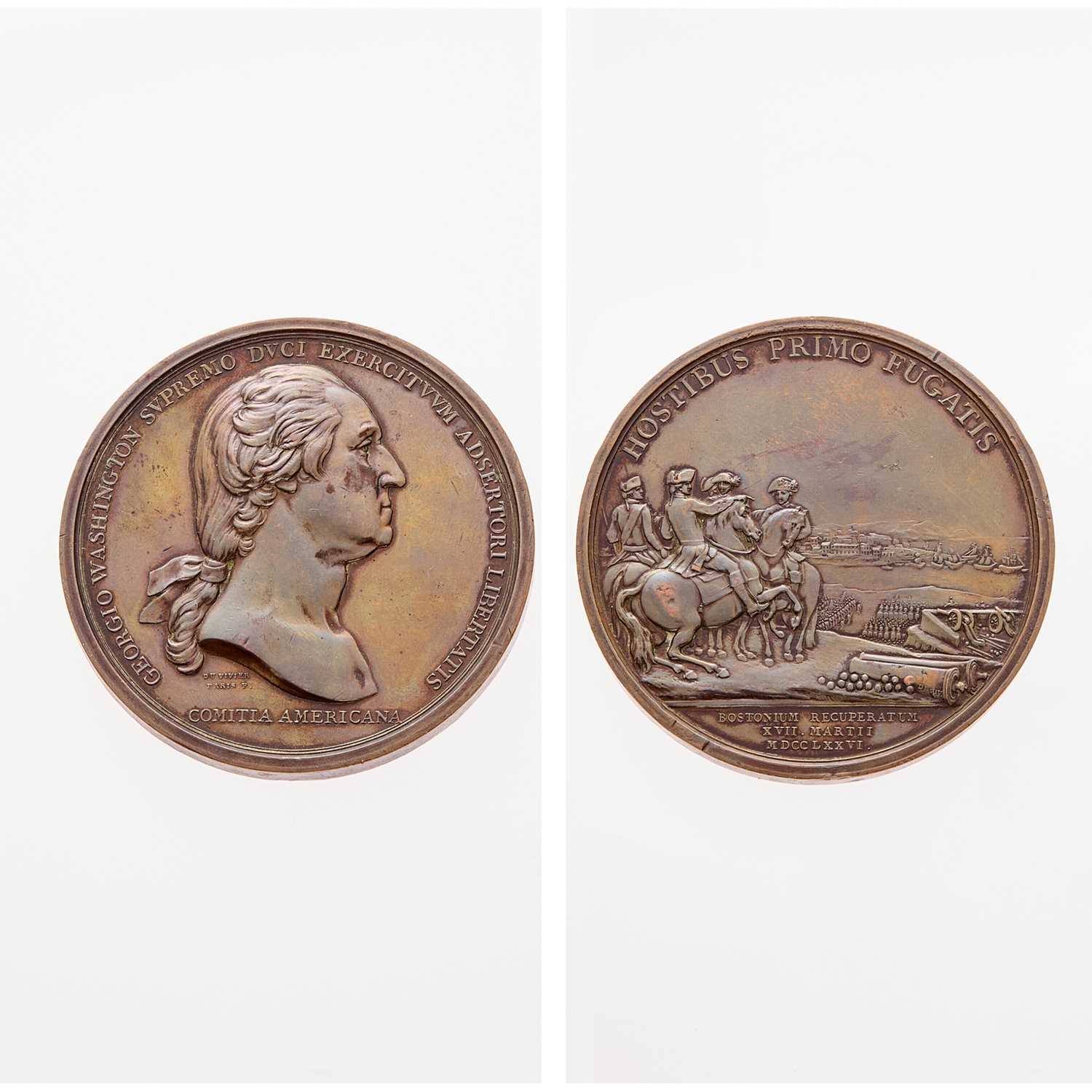 Lot 5 - c. 1789. Washington Before Boston Medal. Baker 47B, Betts-542, Musante GW-09-P1. Original. Plain Edge. 69mm. Bronze. About Uncirculated Details.