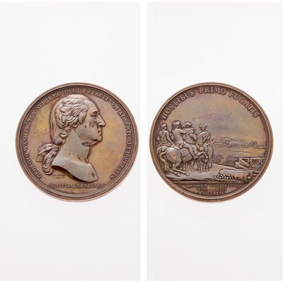 Lot 5 - c. 1789. Washington Before Boston Medal. Baker 47B, Betts-542, Musante GW-09-P1. Original. Plain Edge. 69mm. Bronze. About Uncirculated Details.
