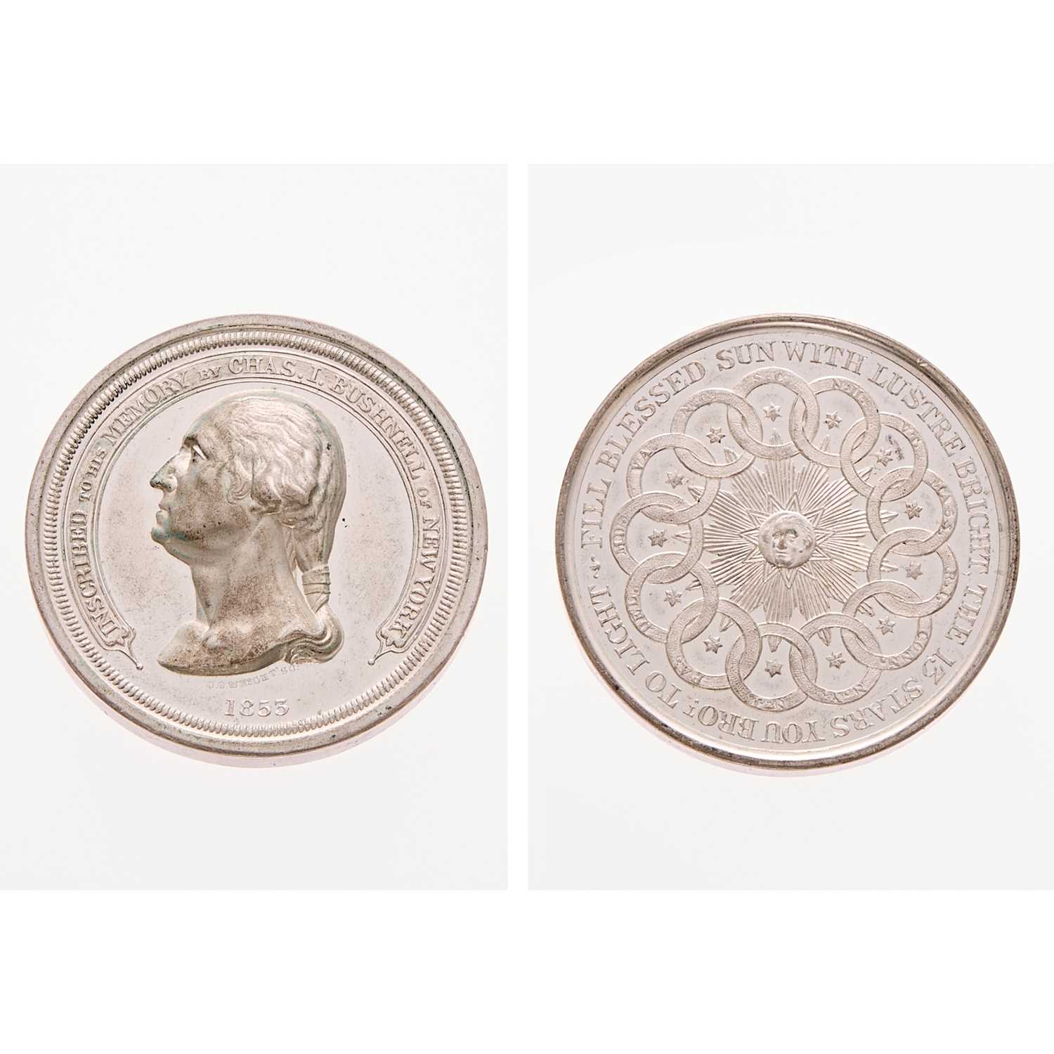 Lot 9 - "1853" Fill Blessed Sun Medal. Baker E-96A, Musante GW-185. White Metal. Prooflike Uncirculated.