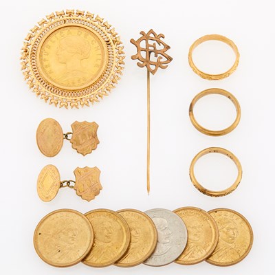 Lot 2123 - Group of Gold, Low Karat Gold and Metal Jewelry and United States Clad Coins