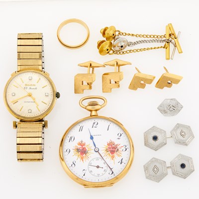 Lot 2125 - Group of Gold, Gold-Filled and Metal Cufflinks, Gold-Filled Wristwatch and Gold Pocketwatch