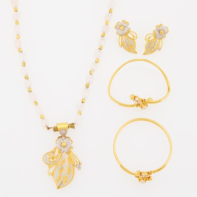 Lot 2149 - Group of High Karat Gold and Metal Jewelry
