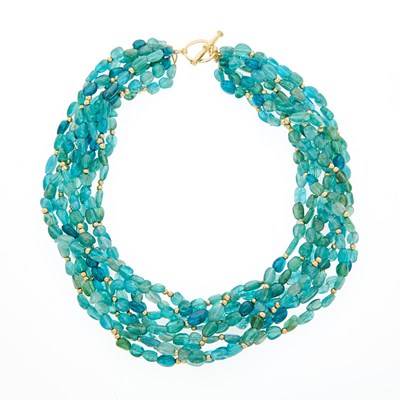 Lot 2248 - Multistrand Tourmaline and Gold Bead Torsade Necklace