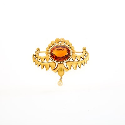 Lot 2126 - Gold, Citrine and Seed Pearl Brooch