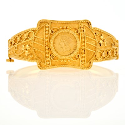 Lot 2207 - Gold and Gold Coin Bangle Bracelet
