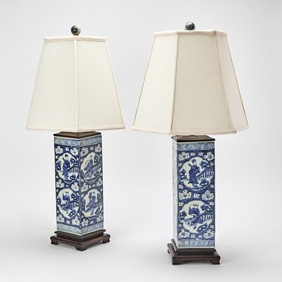 Lot 218 - Pair of Chinese Blue and White Porcelain Lamps