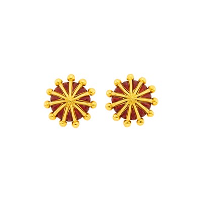 Lot 113 - Tiffany & Co., Schlumberger Pair of Gold and Red Enamel 'Umbrella' Earclips