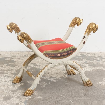 Lot 258 - Continental White Painted and Partial Gilt Curule Bench