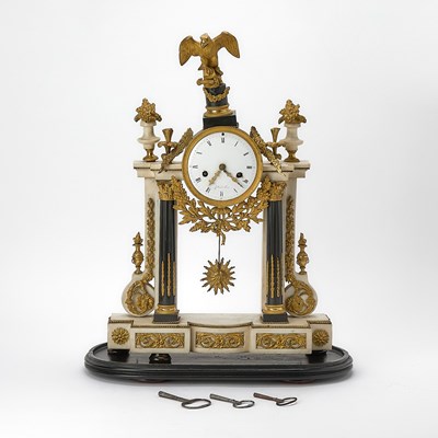 Lot 315 - Louis XVI Style Gilt Bronze and White Marble Portico Clock