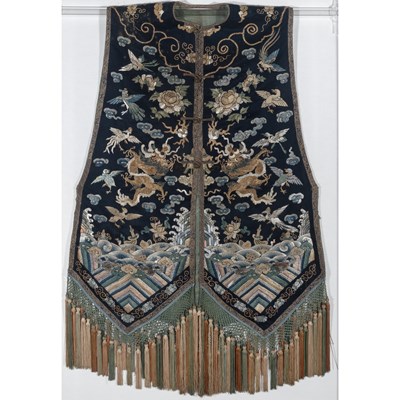 Lot 104 - A Chinese Embroidered Silk Vest with Dragons, Phoenix, Auspicious Emblems, and Lishui Border