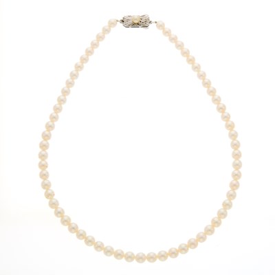 Lot 2071 - Mikimoto Cultured Pearl Necklace with Silver and Pearl Clasp