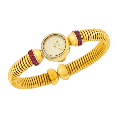 Lot 1098 - LeCoultre Gold and Ruby Snake Link Bracelet-Watch