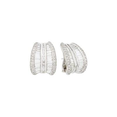 Lot 1034 - Pair of Platinum and Diamond Earrings
