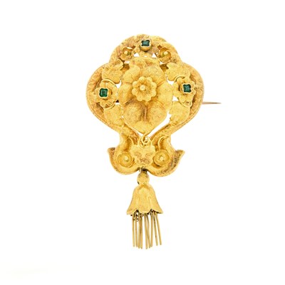 Lot 2123 - Lamborn & Wagner Gold and Emerald Fringe Brooch