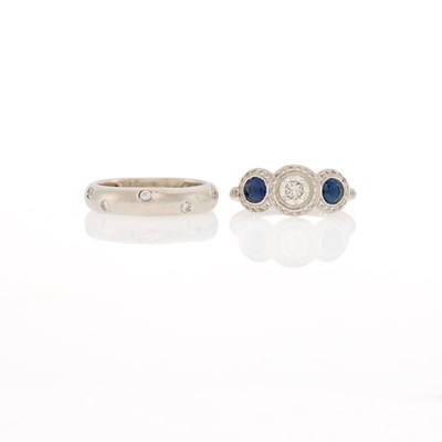 Lot 1140 - Platinum, Diamond and Sapphire Ring and Diamond Band Ring