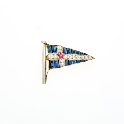 Lot 2059 - Platinum, Gold, Sapphire, Ruby and Diamond 'Royal Thames Yacht Club' Pin