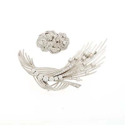 Lot 2072 - White Gold, Platinum and Diamond Brooch and Ring