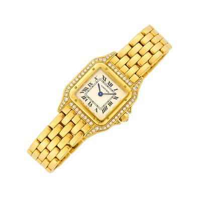 Lot 106 - Cartier Gold and Diamond 'Panthère' Wristwatch