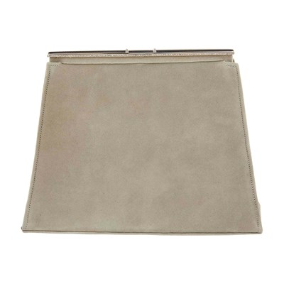 Lot 1177 - Gray Suede, White Gold, Platinum, Black Enamel and Diamond Clutch, France