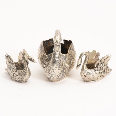 Lot 292 - Three Continental Silver Swan Form Salts