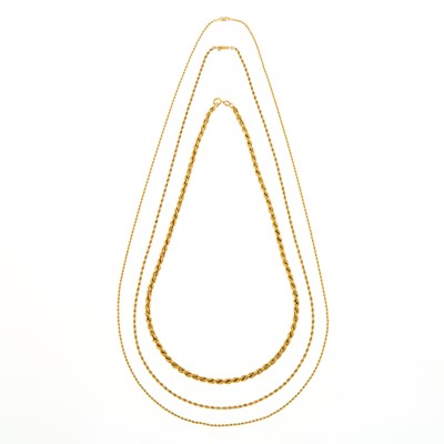 Lot 1215 - Three Gold Twist-Wire Necklaces