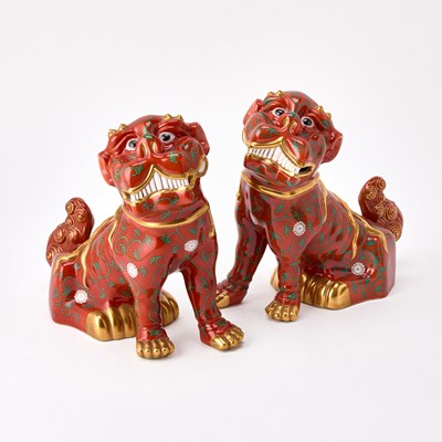 Lot 200 - Pair of Herend Porcelain "Red Dynasty" Pattern Seated Foo Dogs