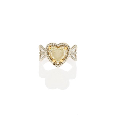 Lot 1115 - Two-Color Gold, Colored Diamond and Diamond Ring