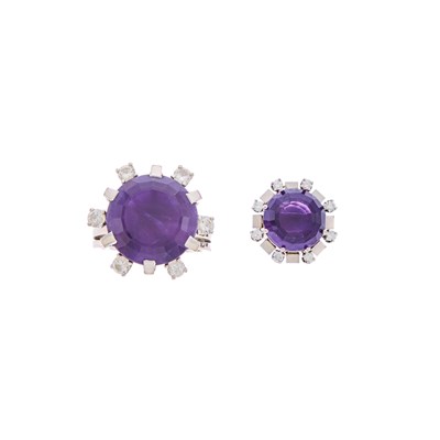 Lot 1209 - White Gold, Amethyst and Diamond Ring and Single Earring