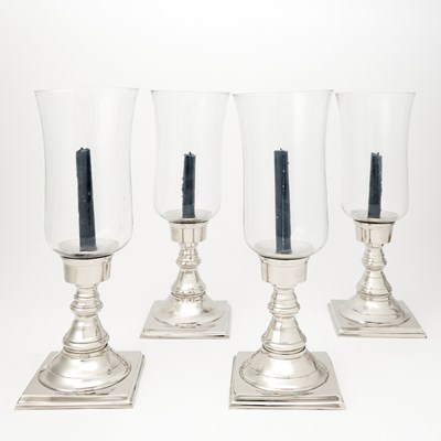 Lot 153 - Set of Four Silvered Metal and Blown Glass Photophores