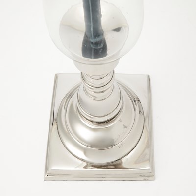 Lot 153 - Set of Four Silvered Metal and Blown Glass Photophores