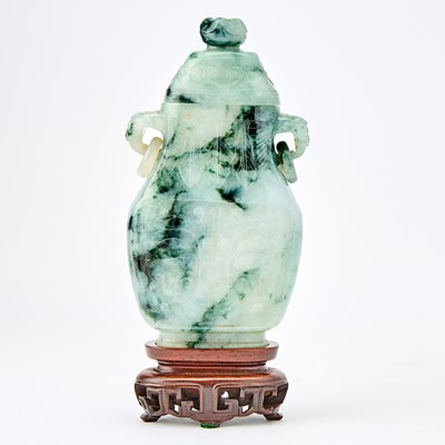 Lot 447 - A Chinese Jadeite Vase and Cover