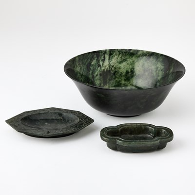 Lot 30 - Three Chinese Spinach Jade Articles